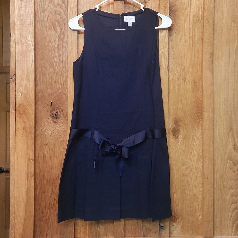 The Children’s Place Uniform Sleeveless Knee Length Bow Dress Size 16 Navy Blue